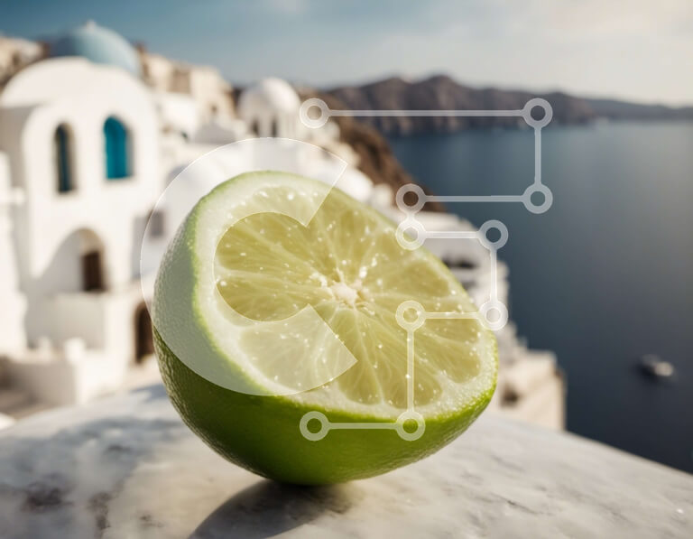 Σετ των 2 Intra Συλλεκτικό Ξύλινο Παζλ Plywood  4mm - Φέτα Lime σε μαρμάρινη επιφάνεια με θέα στο νερό Σε Ξύλινο Κουτί - Διαστάσεις: 10x10 cm – 25 κομμάτια