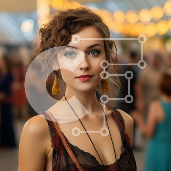 Intra Συλλεκτικό Ξύλινο Παζλ Plywood  4mm - Χαμογελαστή νεαρή γυναίκα με καφέ φόρεμα στο πάρτι Σε Ξύλινο Κουτί - Διαστάσεις Puzzle: 10x10 cm – 25 κομμάτια