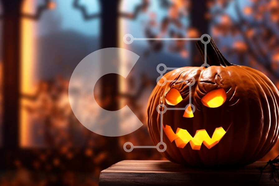 Intra Συλλεκτικό Ξύλινο Παζλ Plywood  4mm - Κολοκύθα αποκριών με λαμπερά μάτια σε ξύλινο τραπέζι Σε Ξύλινο Κουτί - Διαστάσεις Puzzle: 10x10 cm – 25 κομμάτια