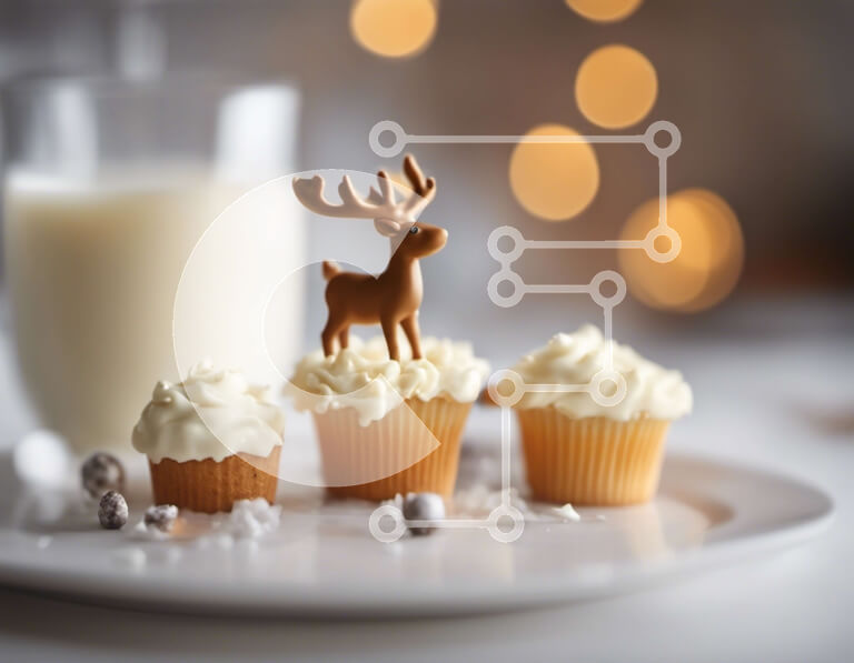 Σετ των 2 Intra Συλλεκτικό Ξύλινο Παζλ Plywood  4mm - Cupcakes ταράνδων σε ένα λευκό πιάτο με ένα ποτήρι γάλα Σε Ξύλινο Κουτί - Διαστάσεις: 10x10 cm – 25 κομμάτια