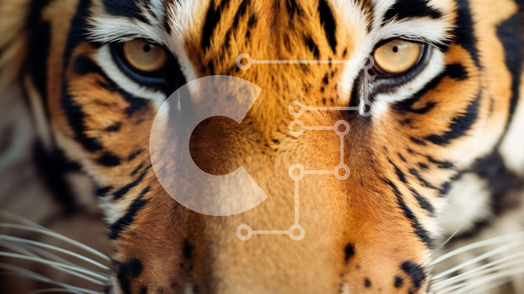 Σετ των 2 Intra Συλλεκτικό Ξύλινο Παζλ Plywood  4mm - Κοντινό πλάνο του προσώπου της τίγρης με έντονο βλέμμα Σε Ξύλινο Κουτί - Διαστάσεις: 10x10 cm – 25 κομμάτια