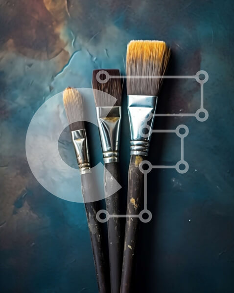 Intra Συλλεκτικό Ξύλινο Παζλ Plywood  4mm - Χρησιμοποιημένα πινέλα σε σκούρο φόντο Σε Ξύλινο Κουτί - Διαστάσεις: 10x10 cm – 25 κομμάτια