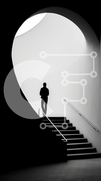 Intra Συλλεκτικό Ξύλινο Παζλ Plywood  4mm - Άτομο που στέκεται σε μια τσιμεντένια σκάλα Σε Ξύλινο Κουτί - Διαστάσεις Puzzle: 10x10 cm – 25 κομμάτια