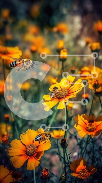 Σετ των 2 Intra Συλλεκτικό Ξύλινο Παζλ Plywood  4mm - Όμορφη εικόνα με κίτρινα λουλούδια και μέλισσες σε ένα χωράφι Σε Ξύλινο Κουτί - Διαστάσεις: 10x10 cm – 25 κομμάτια