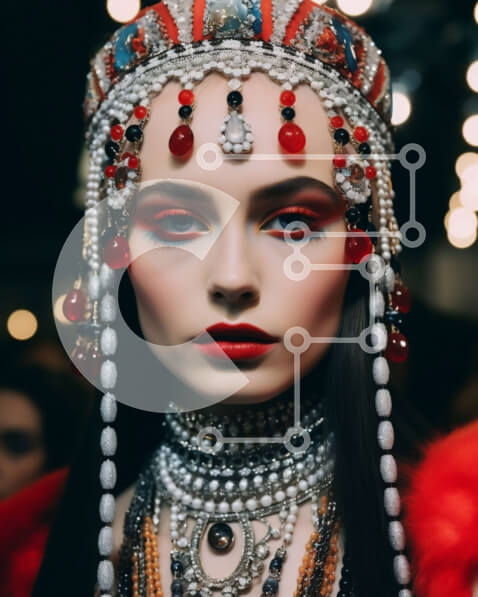 Intra Συλλεκτικό Ξύλινο Παζλ Plywood  4mm - Εκπληκτικό μοντέλο κεφαλής σε κόκκινο και χρυσό με πέρλες και χάντρες Σε Ξύλινο Κουτί - Διαστάσεις Puzzle: 10x10 cm – 25 κομμάτια