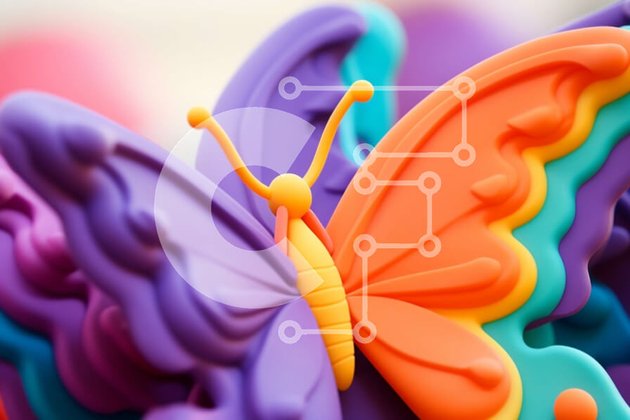 Intra Συλλεκτικό Ξύλινο Παζλ Plywood  4mm - Κοντινό πλάνο πολύχρωμων ειδωλίων πεταλούδων Σε Ξύλινο Κουτί - Διαστάσεις Puzzle: 10x10 cm – 25 κομμάτια