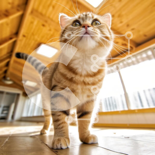 Intra Συλλεκτικό Ξύλινο Παζλ Plywood  4mm - Όμορφη κοντινή λήψη μιας χνουδωτής ριγέ γάτας σε ένα ξύλινο πάτωμα Σε Ξύλινο Κουτί - Διαστάσεις: 10x10 cm – 25 κομμάτια