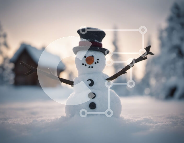 Intra Συλλεκτικό Ξύλινο Παζλ Plywood  4mm - Χιονάνθρωπος στο χιόνι του χειμώνα Σε Ξύλινο Κουτί - Διαστάσεις Puzzle: 10x10 cm – 25 κομμάτια