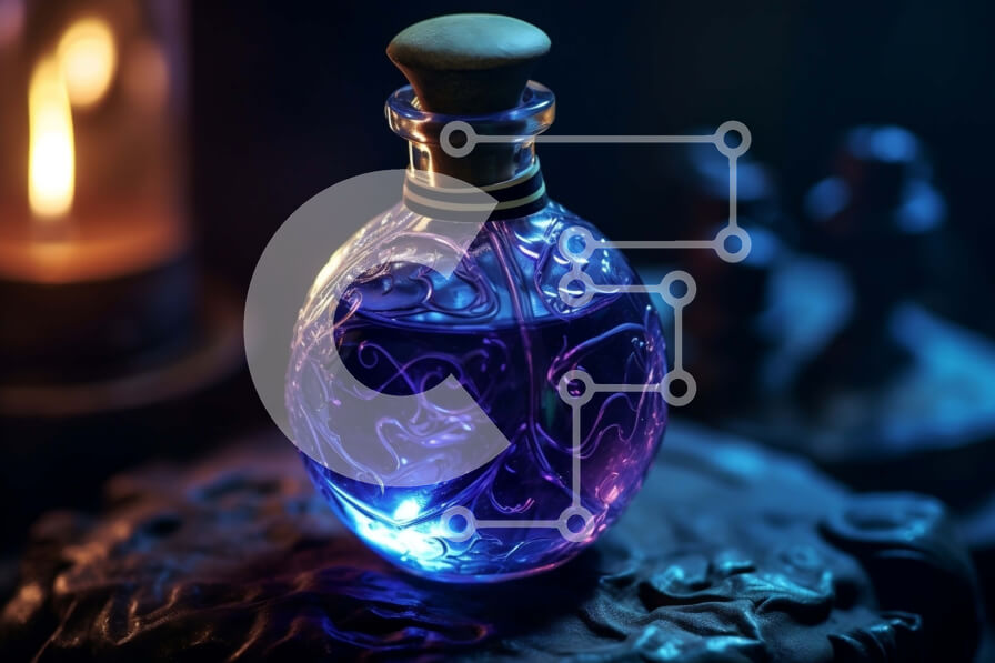 Intra Συλλεκτικό Ξύλινο Παζλ Plywood  4mm - Εκπληκτική εικόνα του μπλε υγρού σε ένα μπουκάλι με ένα λαμπερό φως Σε Ξύλινο Κουτί - Διαστάσεις Puzzle: 10x10 cm – 25 κομμάτια