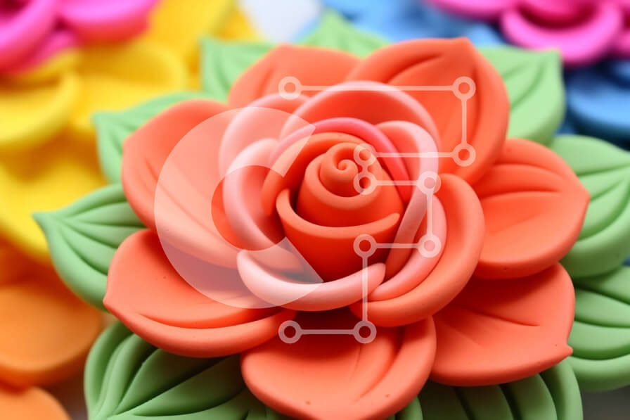 Intra Συλλεκτικό Ξύλινο Παζλ Plywood  4mm - Κοντινό πλάνο ενός πολύχρωμου τριαντάφυλλου από πολυμερή πηλό Σε Ξύλινο Κουτί - Διαστάσεις Puzzle: 10x10 cm – 25 κομμάτια