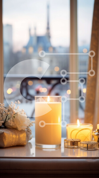 Intra Συλλεκτικό Ξύλινο Παζλ Plywood  4mm - Κεριά σε περβάζι παραθύρου με μπουκέτο λουλούδια Σε Ξύλινο Κουτί - Διαστάσεις Puzzle: 10x10 cm – 25 κομμάτια