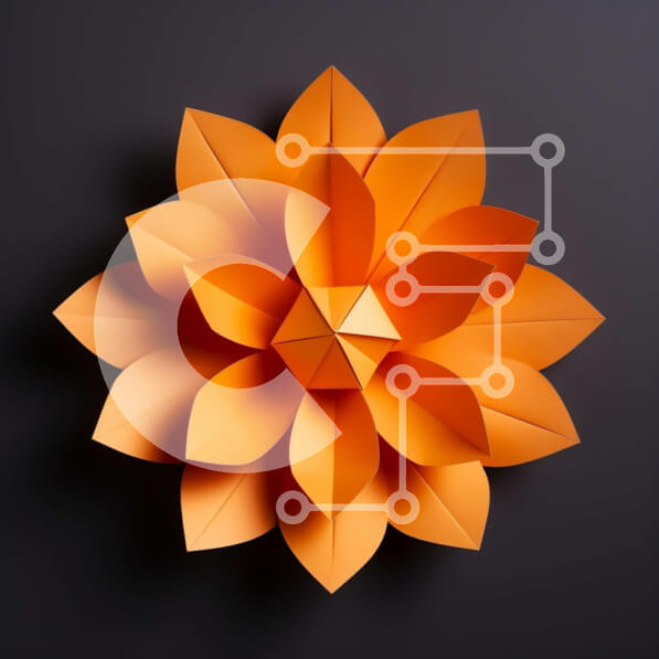 Intra Συλλεκτικό Ξύλινο Παζλ Plywood  4mm - Πορτοκαλί λουλούδι από χαρτί Origami Σε Ξύλινο Κουτί - Διαστάσεις Puzzle: 10x10 cm – 25 κομμάτια