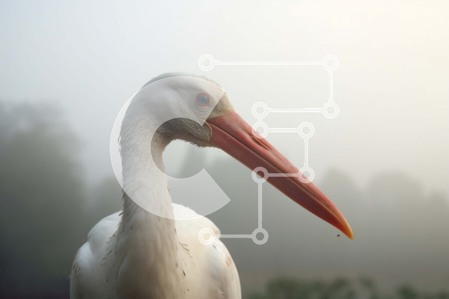 Σετ των 2 Intra Συλλεκτικό Ξύλινο Παζλ Plywood  4mm - Λευκός πελεκάνος που στέκεται σε ομιχλώδες φόντο Σε Ξύλινο Κουτί - Διαστάσεις: 10x10 cm – 25 κομμάτια