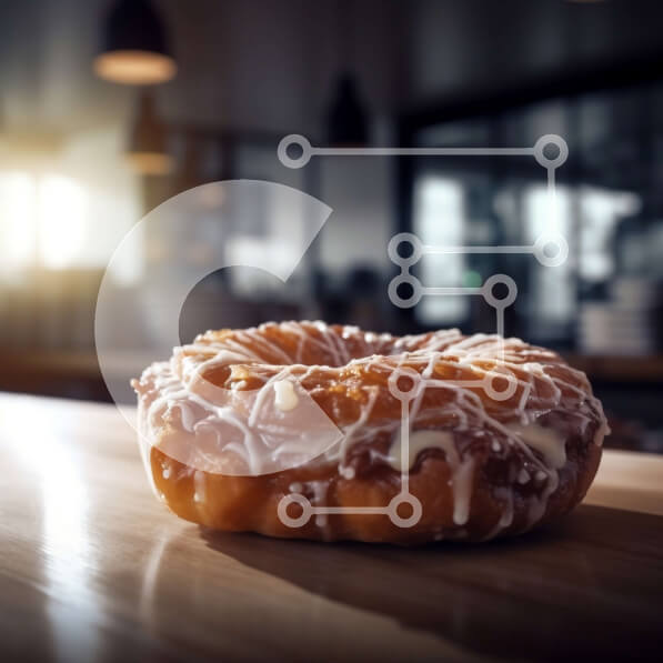 Σετ των 2 Intra Συλλεκτικό Ξύλινο Παζλ Plywood  4mm - Νόστιμο γλασέ ντόνατ με πασπαλίσματα σε ξύλινο τραπέζι με ηλιοφάνεια Σε Ξύλινο Κουτί - Διαστάσεις: 10x10 cm – 25 κομμάτια