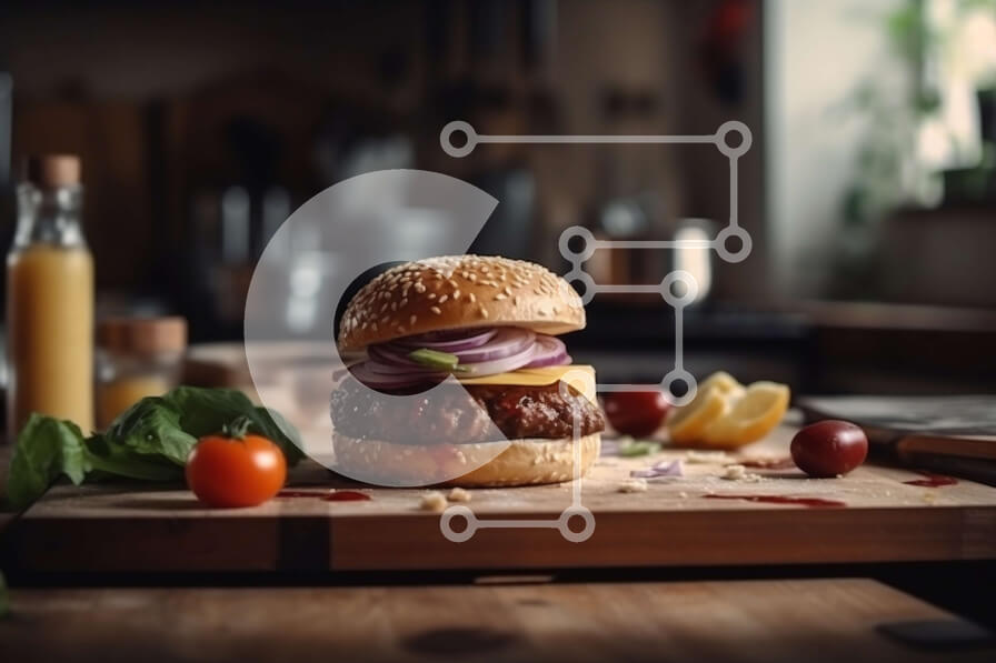 Σετ των 2 Intra Συλλεκτικό Ξύλινο Παζλ Plywood  4mm - Νόστιμο χάμπουργκερ με τυρί και φρέσκα λαχανικά σε ξύλινο ξύλο κοπής Σε Ξύλινο Κουτί - Διαστάσεις: 10x10 cm – 25 κομμάτια