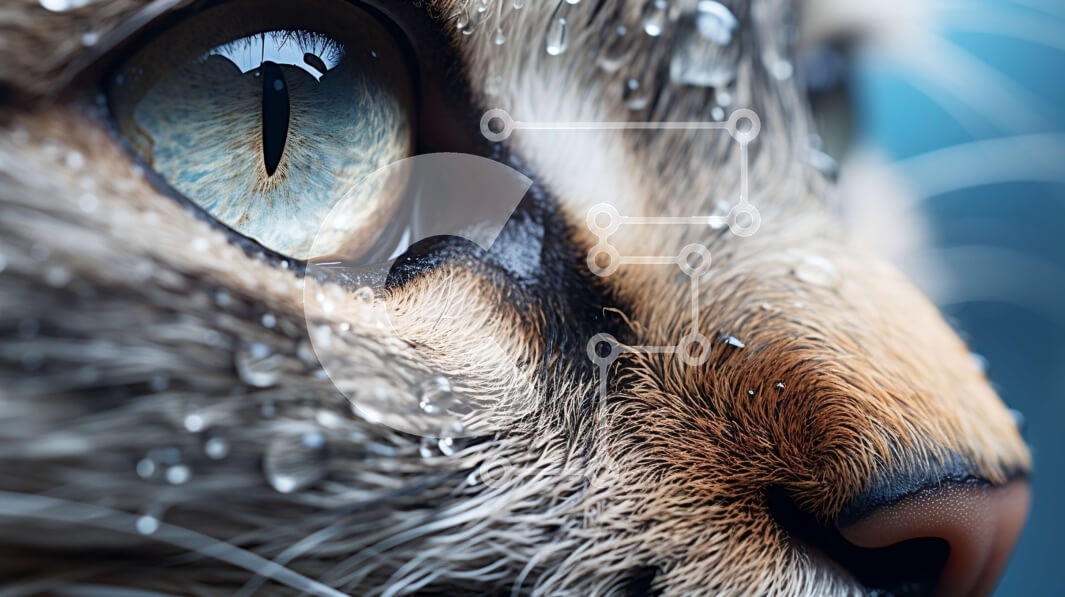 Σετ των 2 Intra Συλλεκτικό Ξύλινο Παζλ Plywood  4mm - Κοντινό πλάνο του ματιού μιας γάτας που καλύπτεται από σταγονίδια νερού Σε Ξύλινο Κουτί - Διαστάσεις: 10x10 cm – 25 κομμάτια