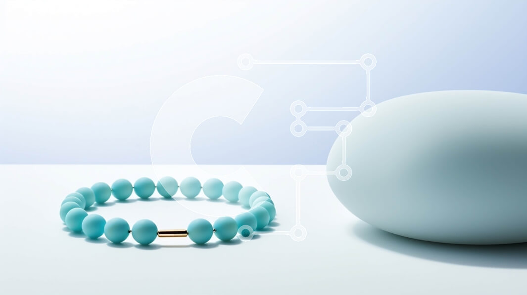 Intra Συλλεκτικό Ξύλινο Παζλ Plywood  4mm - Βραχιόλι με χάντρες τιρκουάζ σε λευκή μπάλα Σε Ξύλινο Κουτί - Διαστάσεις Puzzle: 10x10 cm – 25 κομμάτια