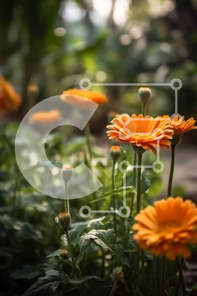 Σετ των 2 Intra Συλλεκτικό Ξύλινο Παζλ Plywood  4mm - Ζωντανά πορτοκαλί λουλούδια σε έναν καταπράσινο κήπο Σε Ξύλινο Κουτί - Διαστάσεις: 10x10 cm – 25 κομμάτια