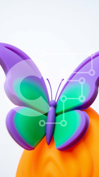 Σετ των 2 Intra Συλλεκτικό Ξύλινο Παζλ Plywood  4mm - Μωβ και πράσινη πεταλούδα σε πορτοκαλί αντικείμενο Σε Ξύλινο Κουτί - Διαστάσεις: 10x10 cm – 25 κομμάτια