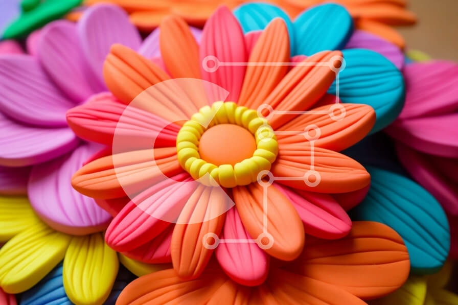 Intra Συλλεκτικό Ξύλινο Παζλ Plywood  4mm - Κοντινό πλάνο από πολύχρωμα πλαστικά λουλούδια σε έναν κύκλο Σε Ξύλινο Κουτί - Διαστάσεις: 10x10 cm – 25 κομμάτια