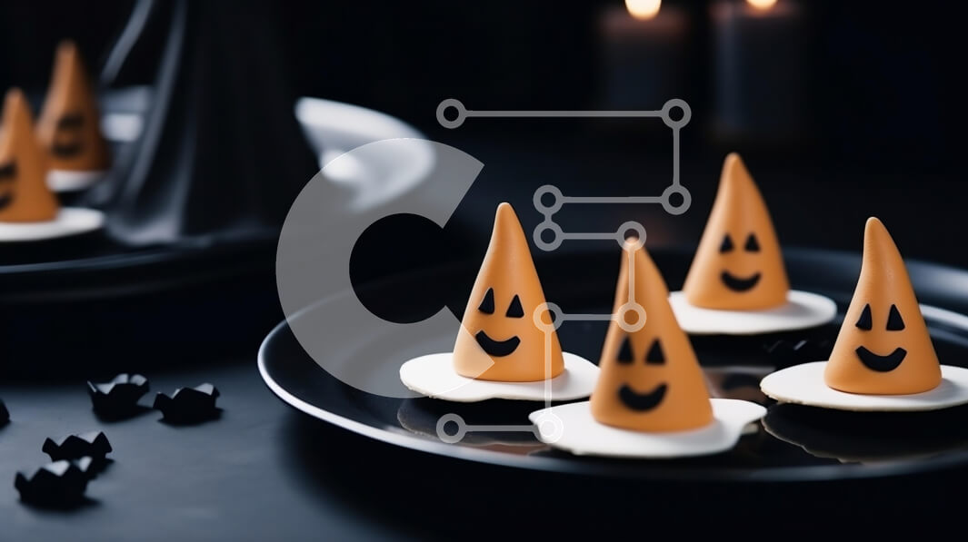 Intra Συλλεκτικό Ξύλινο Παζλ Plywood  4mm - Μπισκότα με καπέλο μαγισσών σε μαύρο πιάτο Σε Ξύλινο Κουτί - Διαστάσεις Puzzle: 10x10 cm – 25 κομμάτια