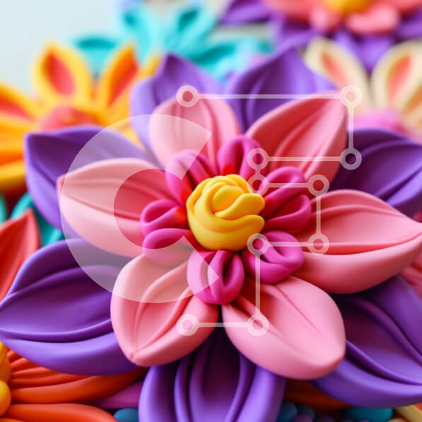 Σετ των 2 Intra Συλλεκτικό Ξύλινο Παζλ Plywood  4mm - Πολύχρωμο λουλούδι από πολυμερικό πηλό κινηματογράφηση σε πρώτο πλάνο Σε Ξύλινο Κουτί - Διαστάσεις: 10x10 cm – 25 κομμάτια