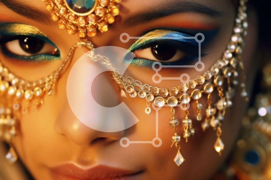 Intra Συλλεκτικό Ξύλινο Παζλ Plywood  4mm - Όμορφη εικόνα της Ινδής νύφης με παραδοσιακό πέπλο γάμου και κοσμήματα Σε Ξύλινο Κουτί - Διαστάσεις Puzzle: 10x10 cm – 25 κομμάτια