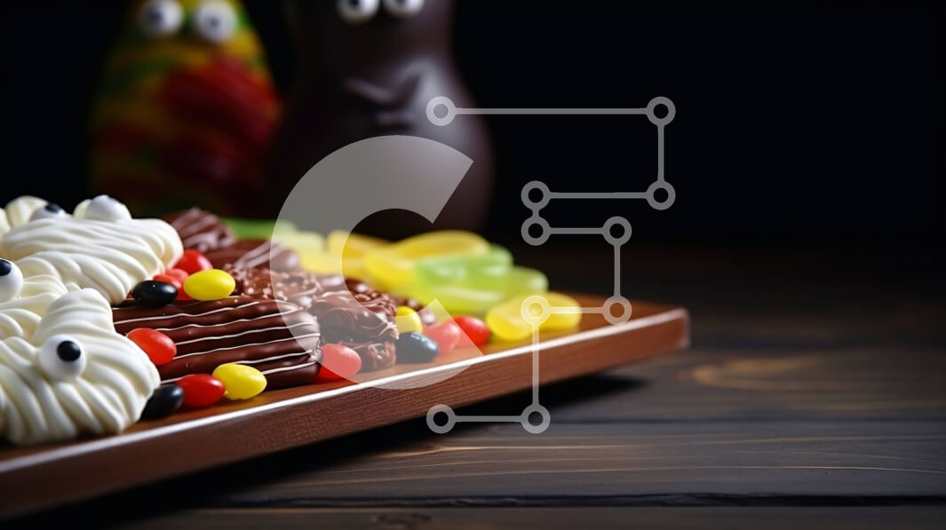 Σετ των 2 Intra Συλλεκτικό Ξύλινο Παζλ Plywood  4mm - Ποικιλία σοκολάτες και καραμέλες σε έναν ξύλινο δίσκο Σε Ξύλινο Κουτί - Διαστάσεις: 10x10 cm – 25 κομμάτια