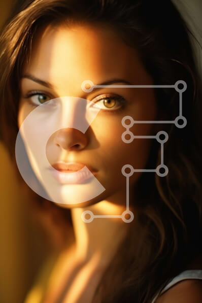 Intra Συλλεκτικό Ξύλινο Παζλ Plywood  4mm - Υπέροχη γυναίκα με μακριά σγουρά καστανά μαλλιά και πράσινα μάτια σε λευκό τοπ και κίτρινο σακάκι Σε Ξύλινο Κουτί - Διαστάσεις Puzzle: 10x10 cm – 25 κομμάτια