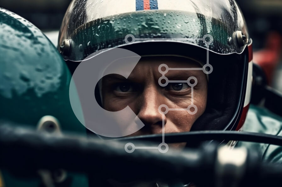 Intra Συλλεκτικό Ξύλινο Παζλ Plywood  4mm - Άνδρας με μοτοσικλέτα στη βροχή με πράσινο κράνος και δερμάτινο μπουφάν Σε Ξύλινο Κουτί - Διαστάσεις Puzzle: 10x10 cm – 25 κομμάτια