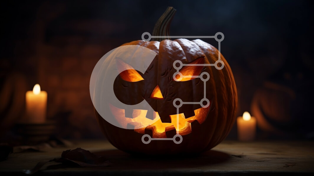 Intra Συλλεκτικό Ξύλινο Παζλ Plywood  4mm - Σκαλισμένη και αναμμένη κολοκύθα με κεριά στο σκοτάδι Σε Ξύλινο Κουτί - Διαστάσεις Puzzle: 10x10 cm – 25 κομμάτια