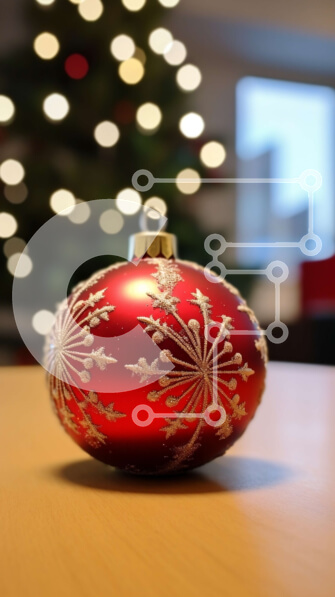 Intra Συλλεκτικό Ξύλινο Παζλ Plywood  4mm - Κόκκινο και λευκό χριστουγεννιάτικο στολίδι με φωτισμένο χριστουγεννιάτικο δέντρο Σε Ξύλινο Κουτί - Διαστάσεις: 10x10 cm – 25 κομμάτια