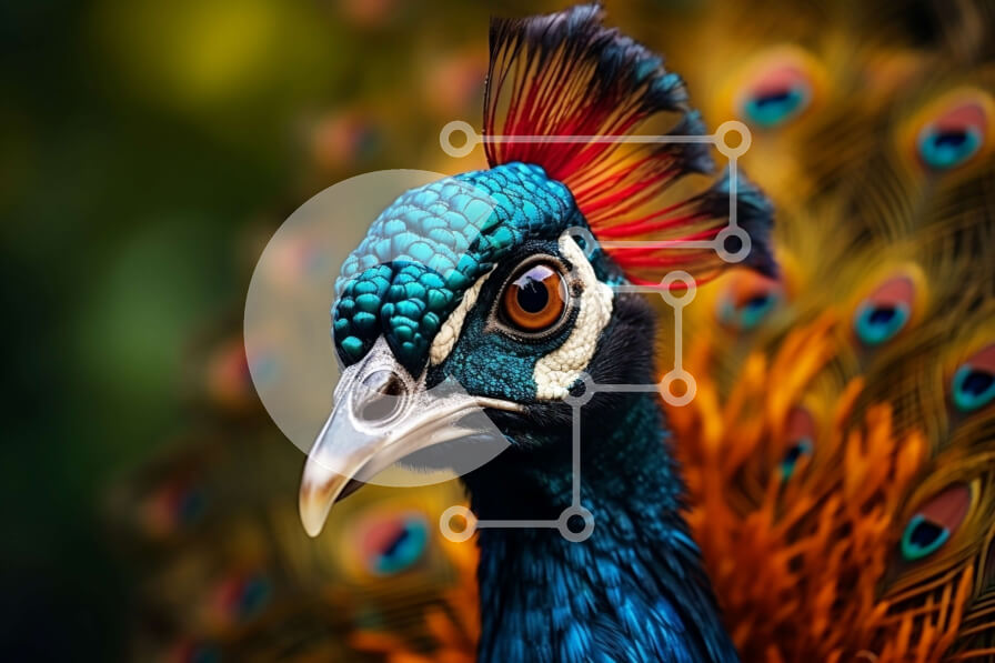 Σετ των 2 Intra Συλλεκτικό Ξύλινο Παζλ Plywood  4mm - Κοντινή όψη του κεφαλιού ενός μεγαλοπρεπούς παγωνιού Σε Ξύλινο Κουτί - Διαστάσεις: 10x10 cm – 25 κομμάτια