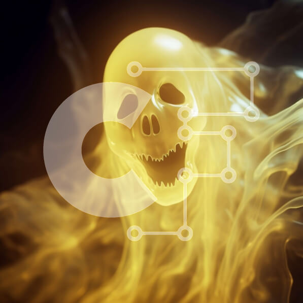 Intra Συλλεκτικό Ξύλινο Παζλ Plywood  4mm - Κίτρινο κρανίο φάντασμα που επιπλέει στον αέρα με τον καπνό Σε Ξύλινο Κουτί - Διαστάσεις Puzzle: 10x10 cm – 25 κομμάτια