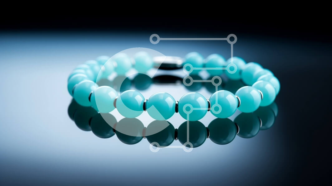 Intra Συλλεκτικό Ξύλινο Παζλ Plywood  4mm - Βραχιόλι με τυρκουάζ χάντρες στην αντανάκλαση Σε Ξύλινο Κουτί - Διαστάσεις Puzzle: 10x10 cm – 25 κομμάτια