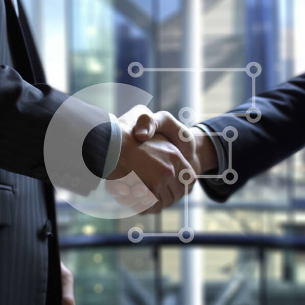 Intra Συλλεκτικό Ξύλινο Παζλ Plywood  4mm - Επιχειρηματίες χειραψία μπροστά από ένα μεγάλο κτίριο Σε Ξύλινο Κουτί - Διαστάσεις Puzzle: 10x10 cm – 25 κομμάτια