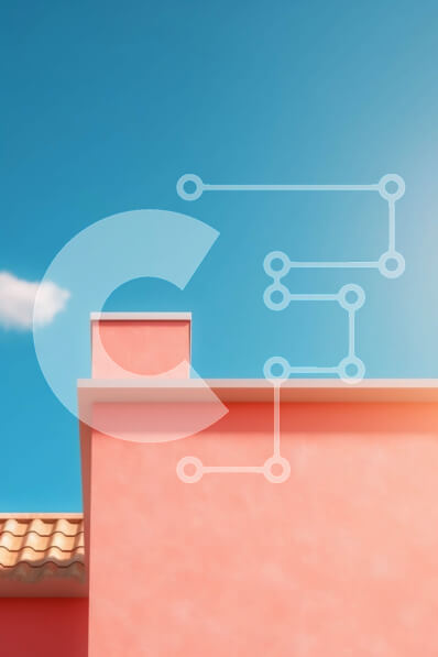 Intra Συλλεκτικό Ξύλινο Παζλ Plywood  4mm - Γοητευτική εικόνα ενός ροζ σπιτιού με κόκκινη στέγη και λευκή καμινάδα Σε Ξύλινο Κουτί - Διαστάσεις Puzzle: 10x10 cm – 25 κομμάτια