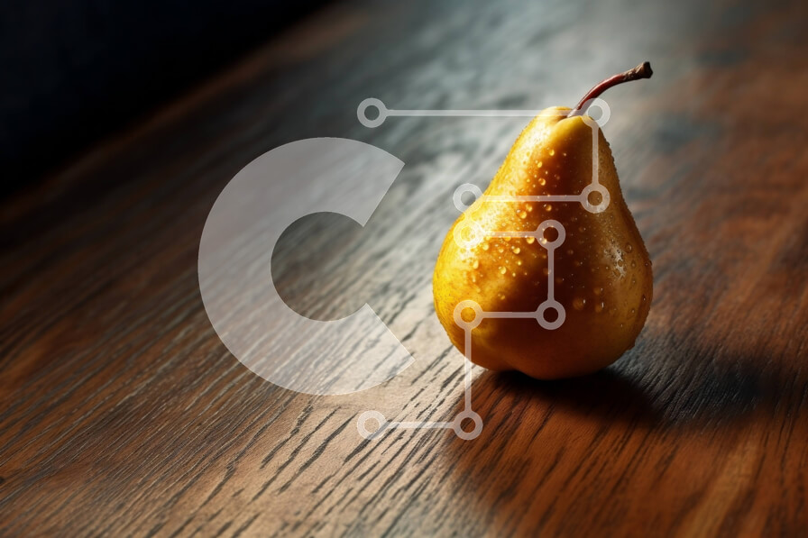 Σετ των 2 Intra Συλλεκτικό Ξύλινο Παζλ Plywood  4mm - Φρέσκο ​​και ζουμερό κίτρινο αχλάδι σε ξύλινο τραπέζι Σε Ξύλινο Κουτί - Διαστάσεις: 10x10 cm – 25 κομμάτια