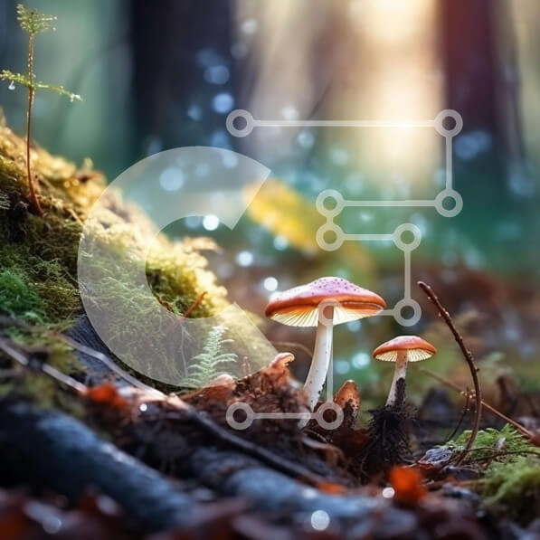 Intra Συλλεκτικό Ξύλινο Παζλ Plywood  4mm - Ομάδα μανιταριών που αναπτύσσονται σε ένα δάσος Σε Ξύλινο Κουτί - Διαστάσεις: 10x10 cm – 25 κομμάτια