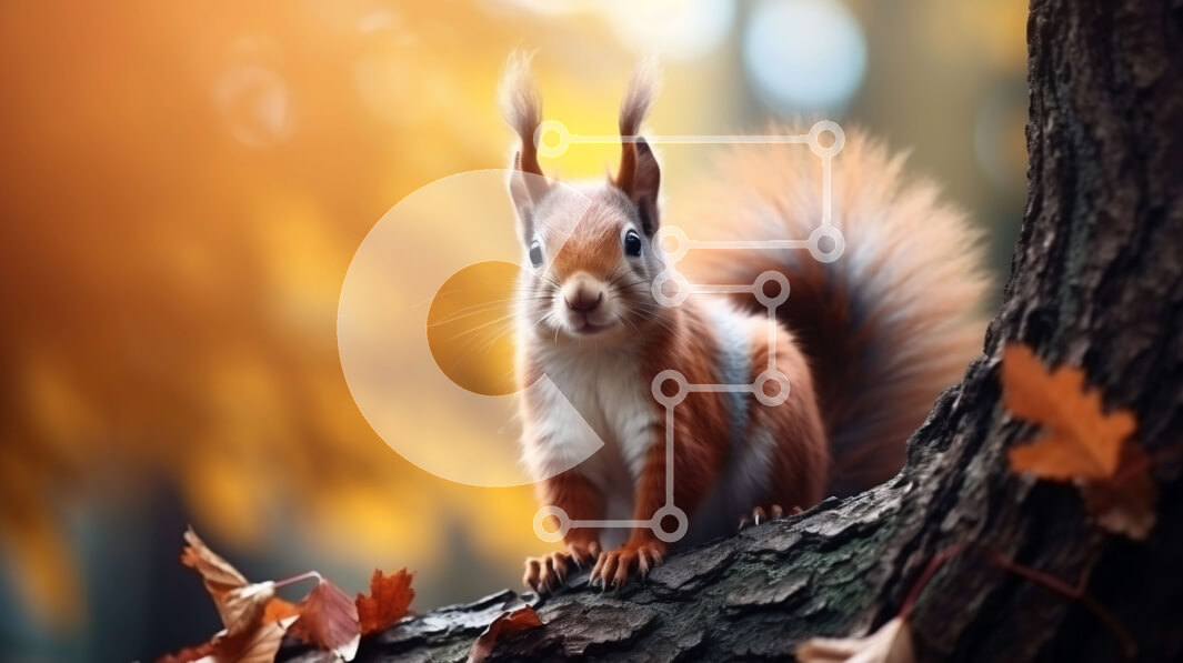 Intra Συλλεκτικό Ξύλινο Παζλ Plywood  4mm - Σκίουρος κάθεται σε ένα κλαδί δέντρου με φθινοπωρινά φύλλα Σε Ξύλινο Κουτί - Διαστάσεις: 10x10 cm – 25 κομμάτια