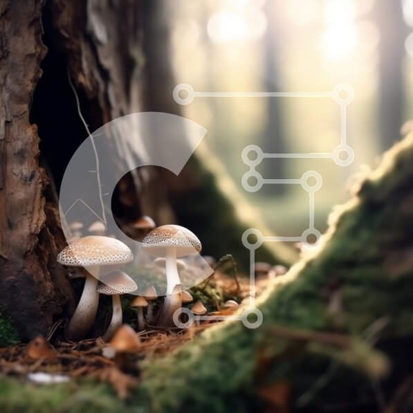 Intra Συλλεκτικό Ξύλινο Παζλ Plywood  4mm - Ομάδα μανιταριών σε ένα φυσικό δάσος Σε Ξύλινο Κουτί - Διαστάσεις: 10x10 cm – 25 κομμάτια