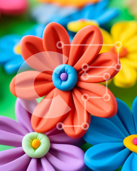 Intra Συλλεκτικό Ξύλινο Παζλ Plywood  4mm - Δονούμενος πλαστικός κύκλος λουλουδιών σε πράσινη επιφάνεια Σε Ξύλινο Κουτί - Διαστάσεις: 10x10 cm – 25 κομμάτια