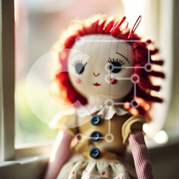 Intra Συλλεκτικό Ξύλινο Παζλ Plywood  4mm - Όμορφη κοντινή φωτογραφία κούκλας με κόκκινα μαλλιά σε παράθυρο με θέα στην πόλη Σε Ξύλινο Κουτί - Διαστάσεις Puzzle: 10x10 cm – 25 κομμάτια