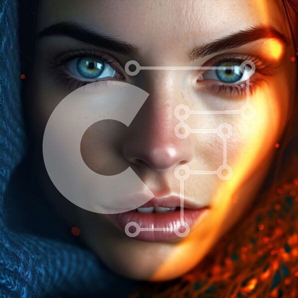 Intra Συλλεκτικό Ξύλινο Παζλ Plywood  4mm - Σοβαρό πορτρέτο μιας γυναίκας με μπλε μάτια και σγουρά μαλλιά Σε Ξύλινο Κουτί - Διαστάσεις Puzzle: 10x10 cm – 25 κομμάτια