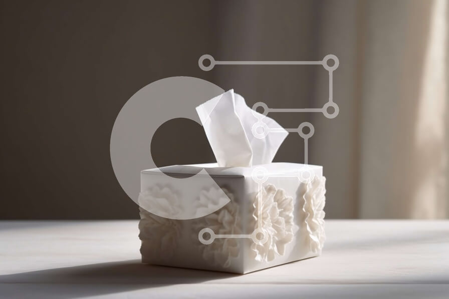 Intra Συλλεκτικό Ξύλινο Παζλ Plywood  4mm - Κουτί χαρτομάντηλου με λουλουδάτο σχέδιο σε ξύλινο τραπέζι μπροστά από το παράθυρο Σε Ξύλινο Κουτί - Διαστάσεις Puzzle: 10x10 cm – 25 κομμάτια