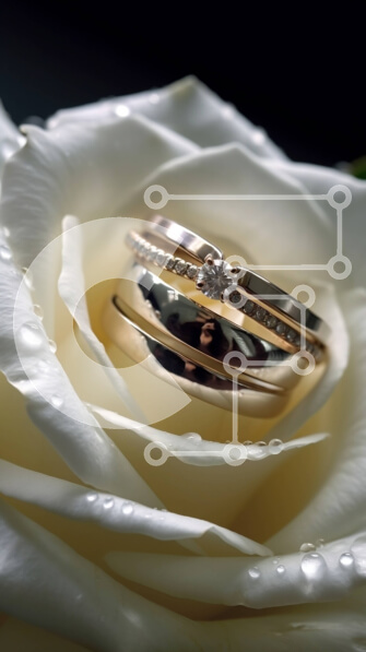 Intra Συλλεκτικό Ξύλινο Παζλ Plywood  4mm - Κομψή εικόνα δύο χρυσών βέρες σε λευκό ροδοπέταλο Σε Ξύλινο Κουτί - Διαστάσεις Puzzle: 10x10 cm – 25 κομμάτια