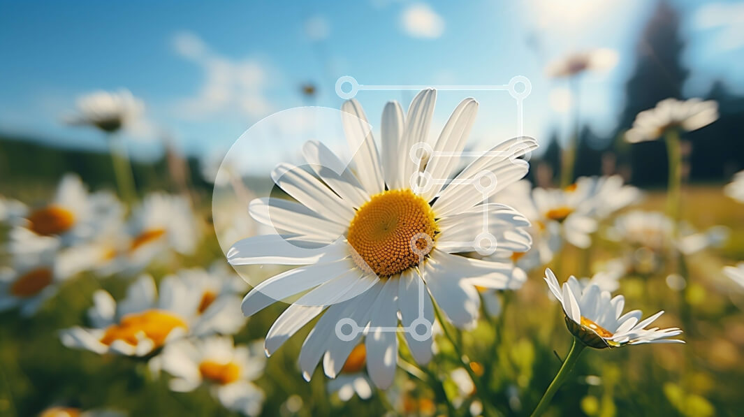 Intra Συλλεκτικό Ξύλινο Παζλ Plywood  4mm - Πεδίο με λευκές μαργαρίτες μια ηλιόλουστη μέρα Σε Ξύλινο Κουτί - Διαστάσεις: 10x10 cm – 25 κομμάτια