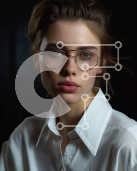 Intra Συλλεκτικό Ξύλινο Παζλ Plywood  4mm - Όμορφο πορτρέτο νεαρής γυναίκας που φοράει γυαλιά και λευκό πουκάμισο Σε Ξύλινο Κουτί - Διαστάσεις Puzzle: 10x10 cm – 25 κομμάτια