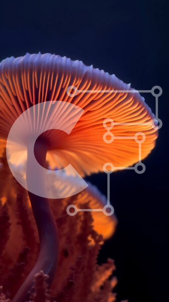 Σετ των 2 Intra Συλλεκτικό Ξύλινο Παζλ Plywood  4mm - Κοντινή εικόνα του μανιταριού στον κοραλλιογενή ύφαλο τη νύχτα Σε Ξύλινο Κουτί - Διαστάσεις: 10x10 cm – 25 κομμάτια