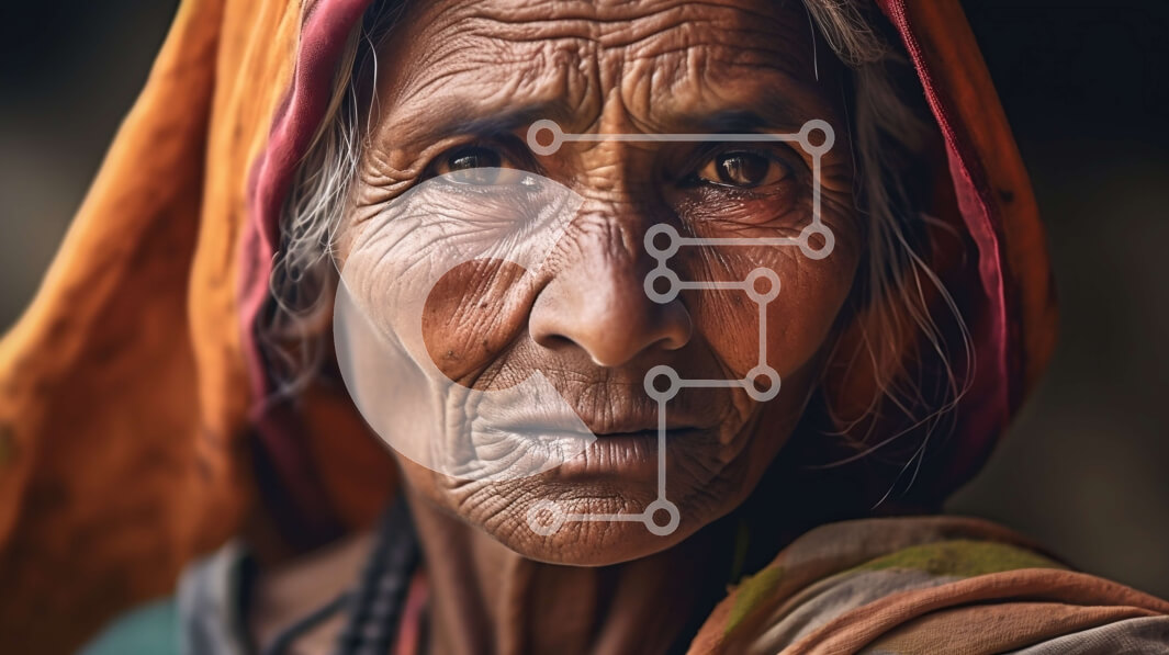 Intra Συλλεκτικό Ξύλινο Παζλ Plywood  4mm - Πορτρέτο μιας ηλικιωμένης γυναίκας με μια σοβαρή έκφραση και πολύχρωμο κασκόλ Σε Ξύλινο Κουτί - Διαστάσεις Puzzle: 10x10 cm – 25 κομμάτια